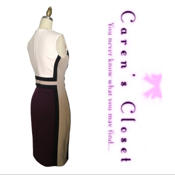 Calvin Klein Purple & Cream Scuba Sleeveless Sheath Dress - Picture 5 of 8